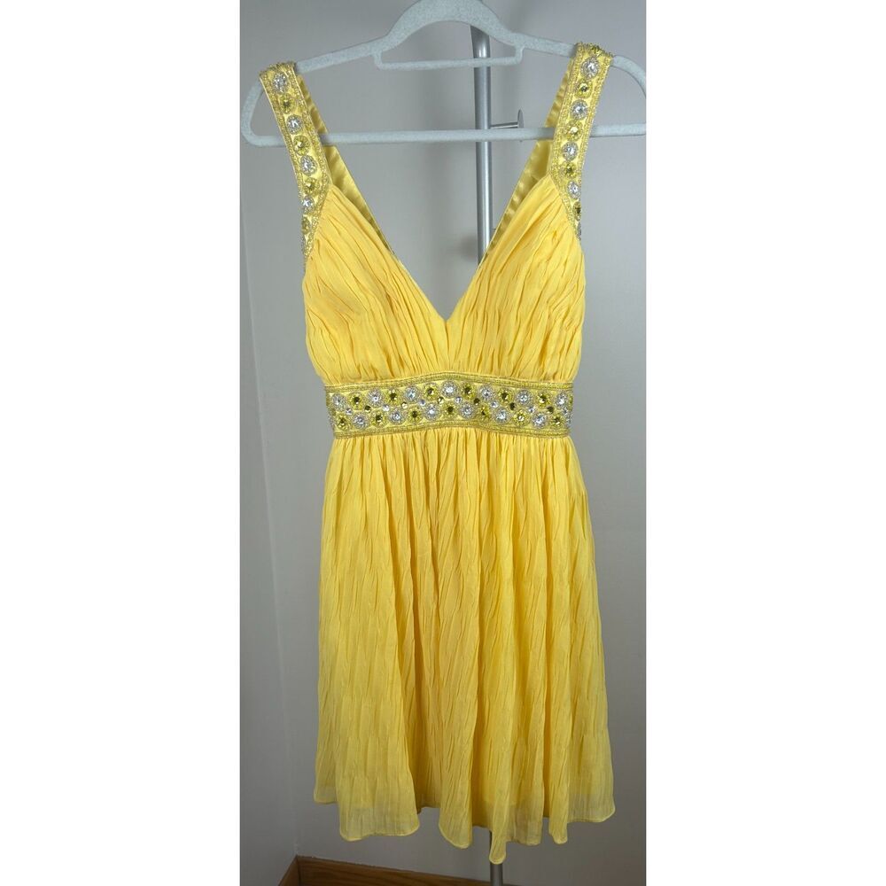 Y2k Yellow Beaded Sequins Sun Princess Flowy Dress Prom Formal Gown M
